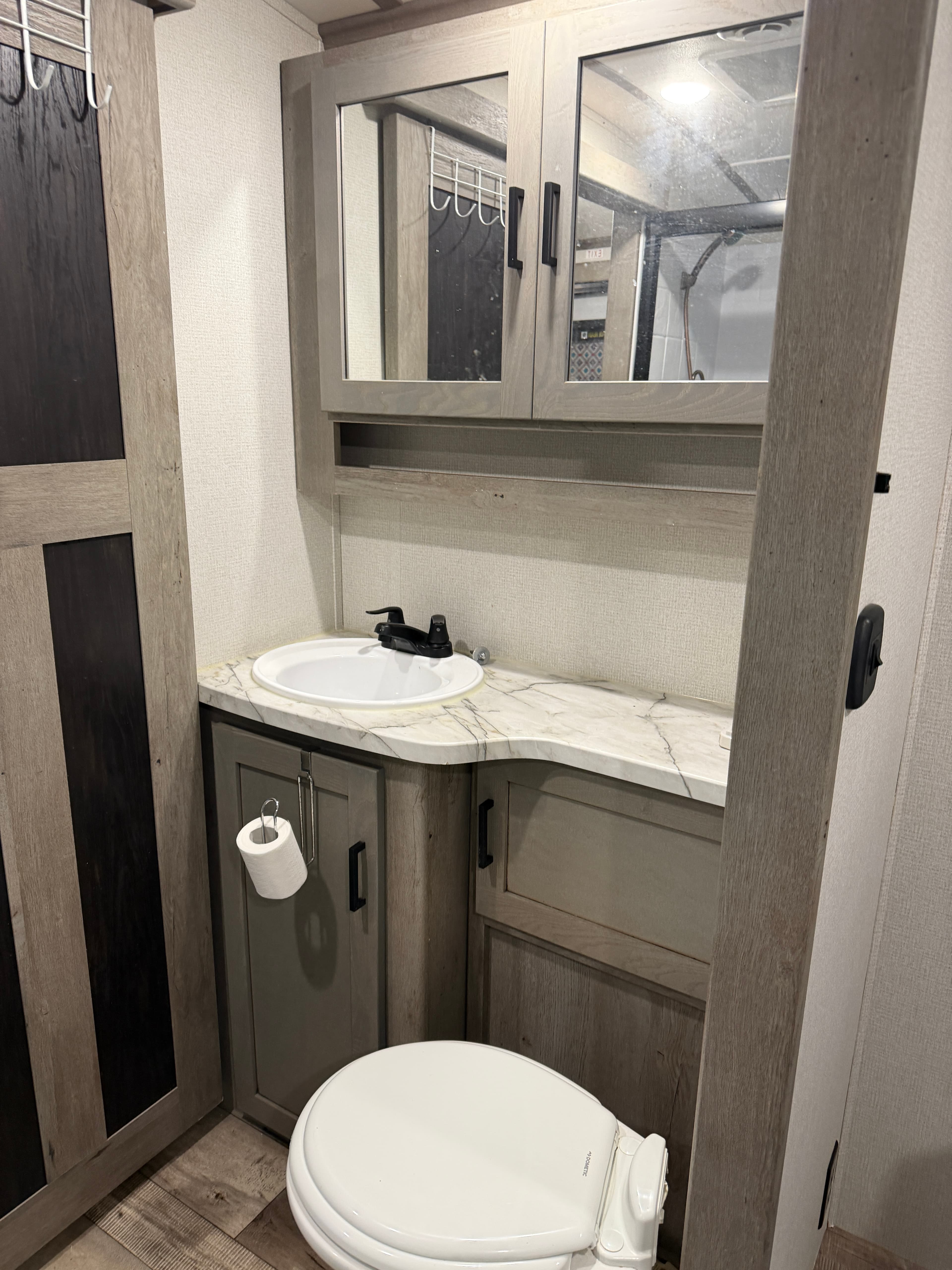Full bathroom in RV rental at Camp Everyday Winona